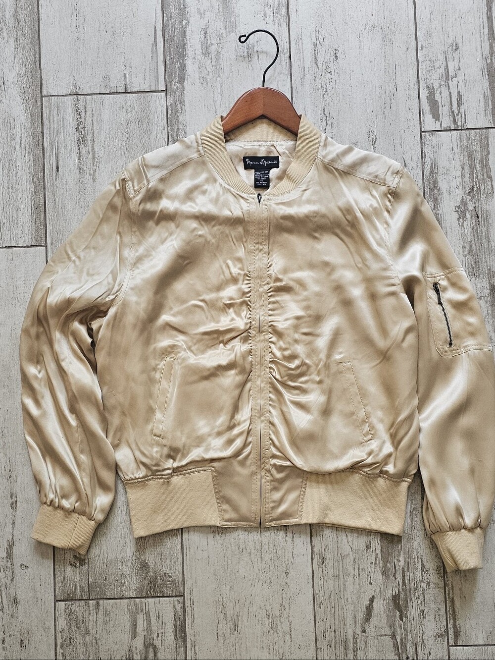 mercer & madison 100% Silk Bomber Jacket in Champagne Color
